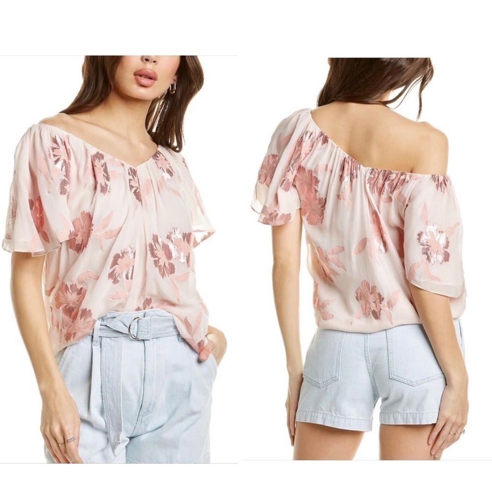 Rebecca TAYLOR Metallic Fleur Short Sleeve Flounce Blouse Top True to size.